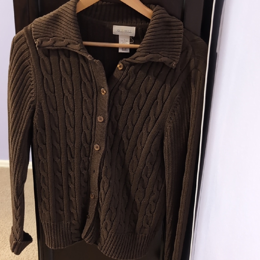 Studio Works Chocolate Brown Cable Knit Cardigan